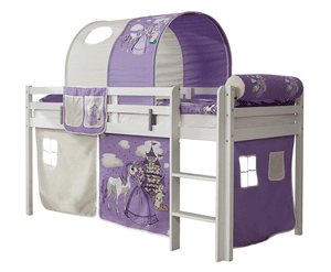 Letto a soppalco per bambini Rene, faggio bianco Cavallo viola