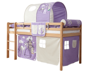 Letto a soppalco per bambini Rene, faggio nature Cavallo viola