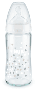 Glasflasche First Choice + ab der Geburt, 240 ml weiß Sterne