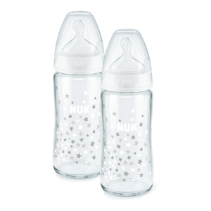 Glasflaska First Choice ⁺ från födseln 240 ml, temperatur control i dubbelförpackning vit