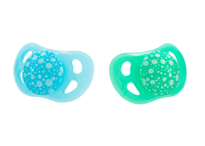 Sucettes orthodontiques 0-6 m en bleu/vert, lot de deux