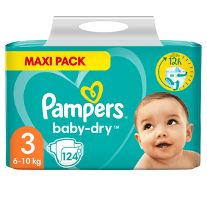 Baby Dry, velikost 3 Midi, 6-10 kg, Maxi Pack (1x 124 plenek)