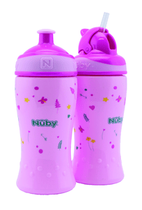 Nûby drinkfles met rietje en drinkfles met Pop-Up sluiting 360ml combipack vanaf 18 maanden, roze