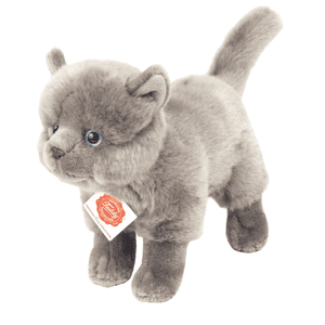 Peluche chat chartreux debout gris foncé, 20 cm