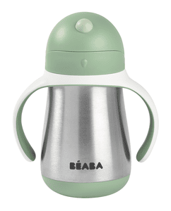 Borraccia con cannuccia in acciaio inox, 250 ml - verde salvia