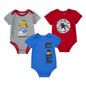 Pack de 3 bodies gris/bleu/rouge