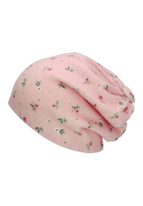 Slouch beanie blomst rosa