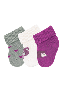 First Baby Socks 3-Pack Hearts Light Grey