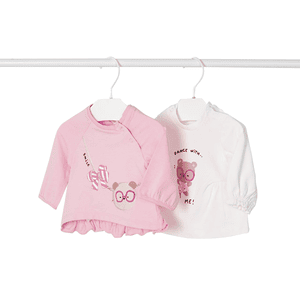 2-pack shirt met lange mouwen roze/wit