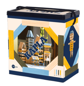 Jeu de construction briques bois bleu clair/jaune/vert 120 pièces