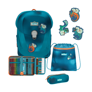 Sunny II Exclusive Superflash Set zaino scuola Seadragon, 4 pezzi