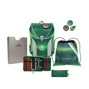 Set zaino scuola Ergoflex Max Soccer Green, 5 pezzi