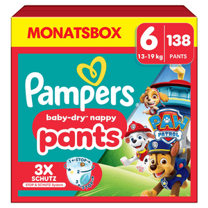 Baby-Dry Pants Paw Patrol, velikost 6 extra Large 14-19kg, měsíční balení (1 x 138 plen)