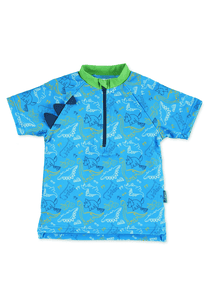 Kurzarm-Schwimmshirt Dino blau