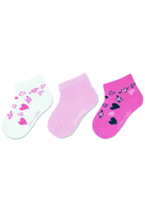 Korte sokker 3-pack hjerter rosa