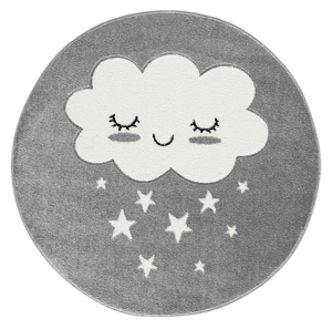 Tapis enfant Kids love Rugs nuage rond gris argenté/blanc