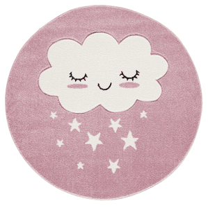 Tapis enfant Kids love Rugs nuage rond rose/blanc