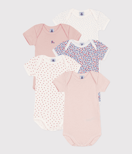 Body bébé manches courtes coton fleurs lot de 5