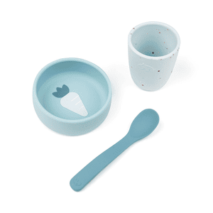 Siliconen servies set First maaltijd blauw