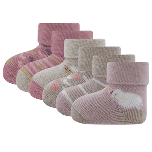 Babysöckchen 6er Pack Schaf/Herzen/Ringel grau
