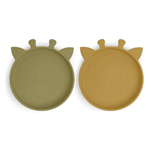 Olive green Dusty Silikonový talíř Akila Žirafa 2 kusy, / yellow