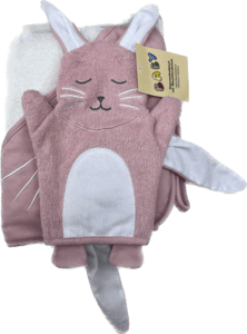 HÜTTE Coffret cadeau cape de bain enfant et gant lapin rose