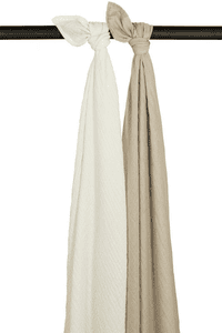 Langes bébé mousseline uni Offwhite/Sand lot de 2