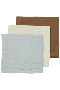 Langes bébé mousseline uni Offwhite/Light Blue/Toffee lot de 3