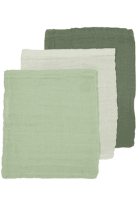 Musselin Waschhandschuhe 3er-Pack Uni Offwhite/Soft Green/Forest Green