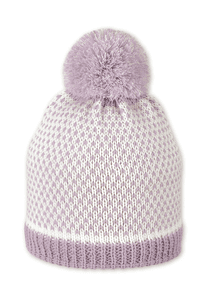 Bonnet tricoté à pompon motif écru