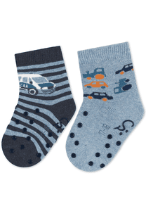 Chaussettes de bébé ABS pack double police bleu chiné