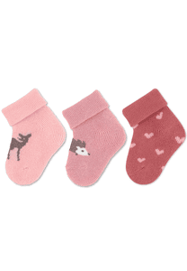 Lot de 3 chaussettes premier âge chevreuil+hérisson roses