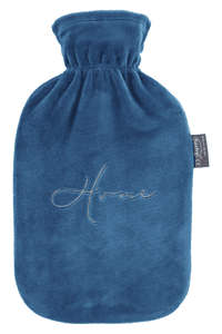 Warmwaterkruik 2L met fleece hoes en borduursel, aqua