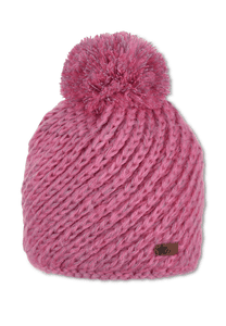 Stickad mössa med pom pom i magenta