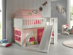 Lit mezzanine enfant rideau SCOTT Spring poche 2 pièces blanc 90x200 cm