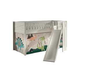 Lit mezzanine enfant rideau SCOTT Dino blanc 90x200 cm