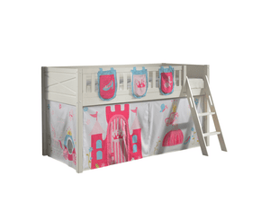 Lit mezzanine enfant rideau SCOTT Princess poche 2 pièces blanc 90x200 cm