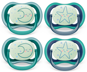 Philips  Sucettes nuit ultra air SCF376/13 6-18 mois silicone vert, lot de 4