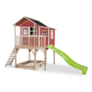 EXIT Maison cabane de jardin enfant toboggan Loft 750 bois rouge