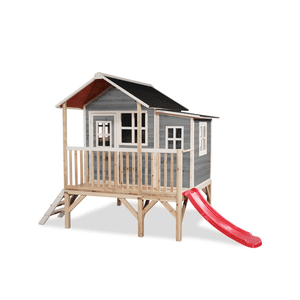 EXIT Maison cabane de jardin enfant toboggan Loft 350 bois gris