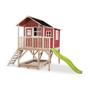 EXIT Maison cabane de jardin enfant toboggan Loft 550 bois rouge