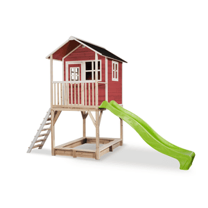 EXIT Maison cabane de jardin enfant toboggan Loft 700 bois rouge