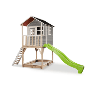 EXIT Maison cabane de jardin enfant toboggan Loft 700 bois gris