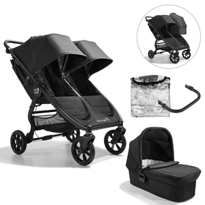 Duo Kinderwagen City Mini GT2 Double Jet ywart incl. Reiswieg Mini GT2 Double, 1 x Veiligheidsbeugel en Regenhoes