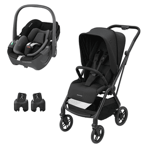 Kinderwagen Set Leona 2 Essential Black &  Babyschale Pebble 360 Essential Black