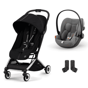 Carrito de bebé Orfeo Silver Moon Black con silla portabebés Cloud G i-Size Lava Grey con adaptador