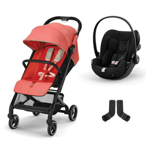 Silla de paseo Beezy Hibiscus Red con silla portabebés Cloud G i-Size Moon Black y adaptador