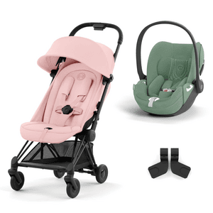 Buggy Coya Matt Black Peach Pink inklusive Babyschale Cloud T I-Size Plus Leaf Green  und Adapter