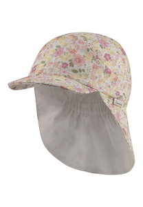 Pikémössa med nackskydd blommor ecru