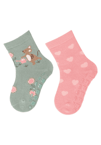 Lot de deux chaussettes ABS souris/coeurs vert pierre